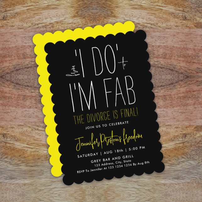 Modern Stylish Black White Yellow Divorce Party   Invitation (Creator Uploaded)