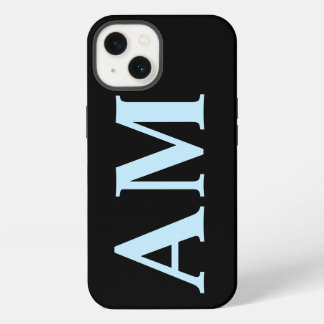 Modern Stylish Blue Black Monogram Initials iPhone 13 Case
