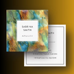 Modern Stylish Blue Brown Watercolor Abstract Square Business Card