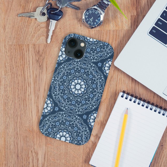 Modern Stylish Blue Mandala Simple Pattern  Case-Mate iPhone Case (Creator Uploaded)