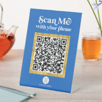 Modern stylish blue QR code business sign