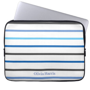Modern Stylish Blue Stripes Custom Laptop Sleeve