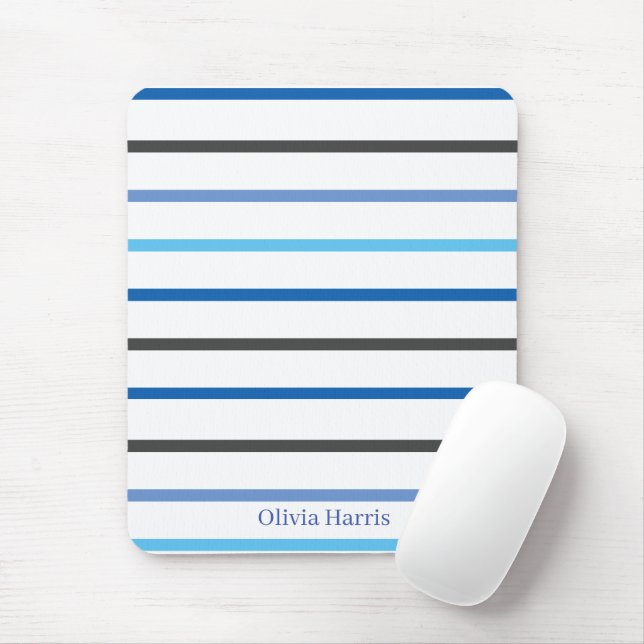 Modern Stylish Blue Stripes Custom Mouse Mat (With Mouse)