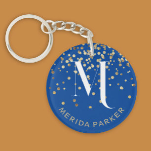 Modern Stylish Blue White Name Initial Monogram  Key Ring