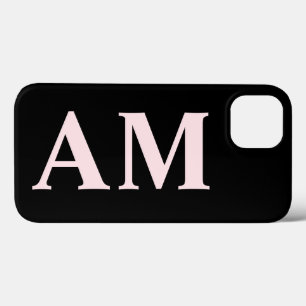 Modern Stylish Blush Pink Black Monogram Initials iPhone 13 Case