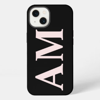 Modern Stylish Blush Pink Black Monogram Initials iPhone 13 Case