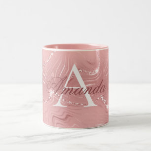 Modern Stylish Blush Pink Glitter Monogram Name Two-Tone Coffee Mug