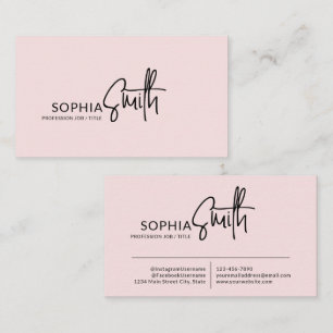 Modern Stylish Blush Pink Handwritten Script Business Card