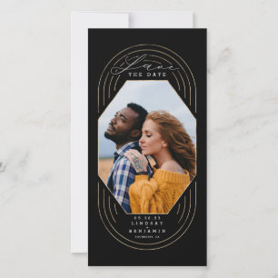Modern Stylish Boho Gold Black Save The Date Photo