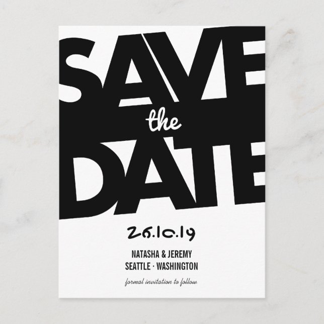 Modern Stylish Bold Tilt Typography Save The Date Announcement Postcard (Front)