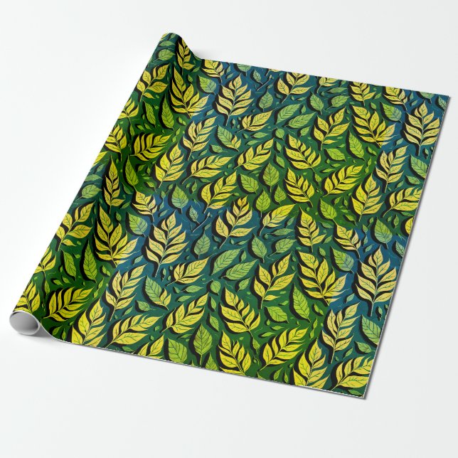 Modern Stylish Brown Autumn Leaves Wrapping Paper (Unrolled)