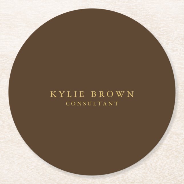 Modern Stylish Brown Gold Professional Round Paper Coaster (Front)