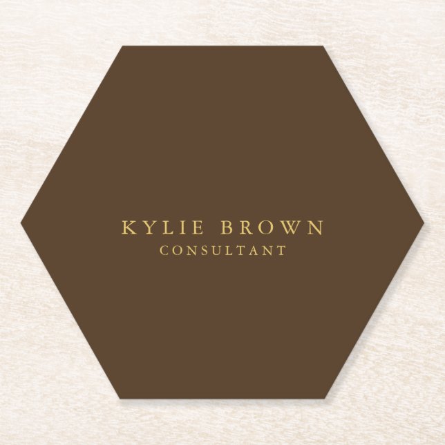 Modern Stylish Brown Gold Professional Trendy Paper Coaster (Front)