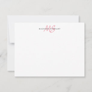 Modern Stylish Brush Script Blush Pink Monogram Card