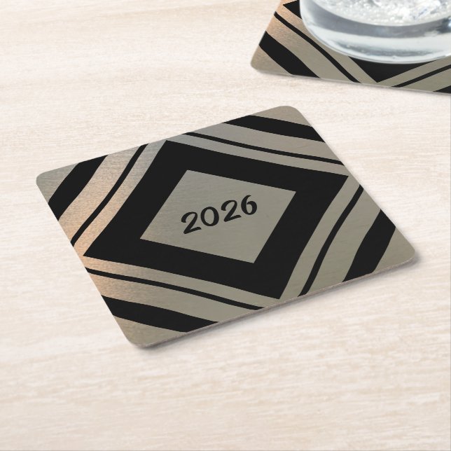 Modern Stylish Brushed Metal 2026 New Years Party Square Paper Coaster (Angled)
