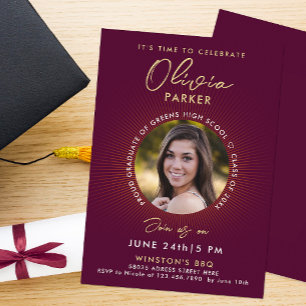 Modern Stylish Burgundy Graduation Invitation