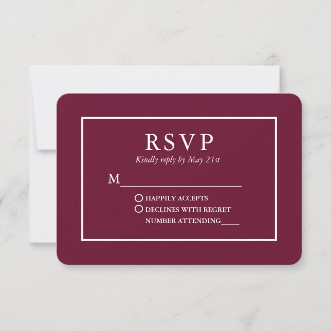 Modern Stylish Burgundy Wedding RSVP Card (Front)