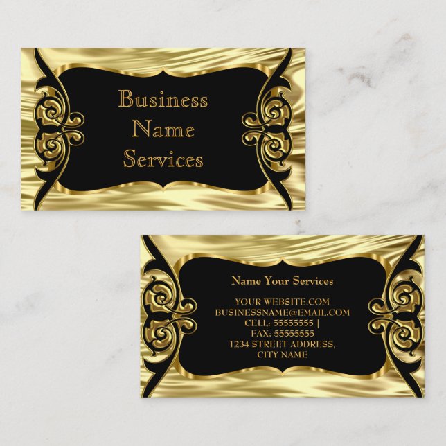 Modern Stylish Business Deco Gold Black Card (Front/Back)