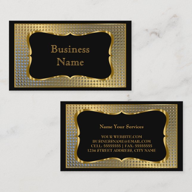 Modern Stylish Business Gold Black Metal Look Card (Front/Back)