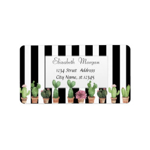 Modern Stylish Cactus Black Stripe Label