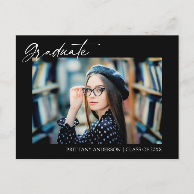 Modern Stylish Calligraphy Ink Photo Graduation Postcard (Front)