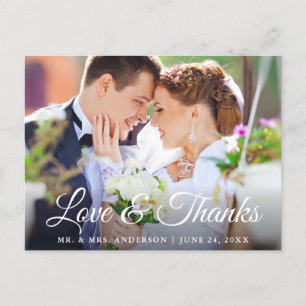 Modern Stylish Calligraphy Love and Thanks Wedding Postcard