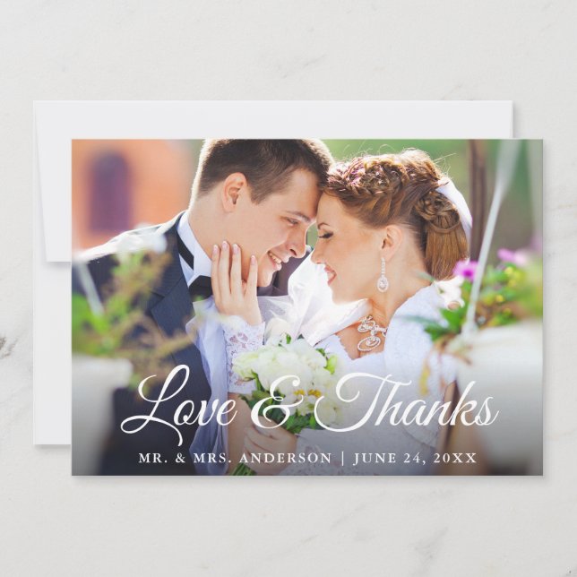 Modern Stylish Calligraphy Love and Thanks Wedding Thank You Card (Front)