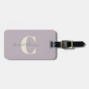 Modern Stylish Calligraphy Monogrammed Dusty Lilac Luggage Tag