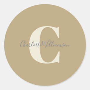 Modern Stylish Calligraphy Monogrammed Name Gold Classic Round Sticker