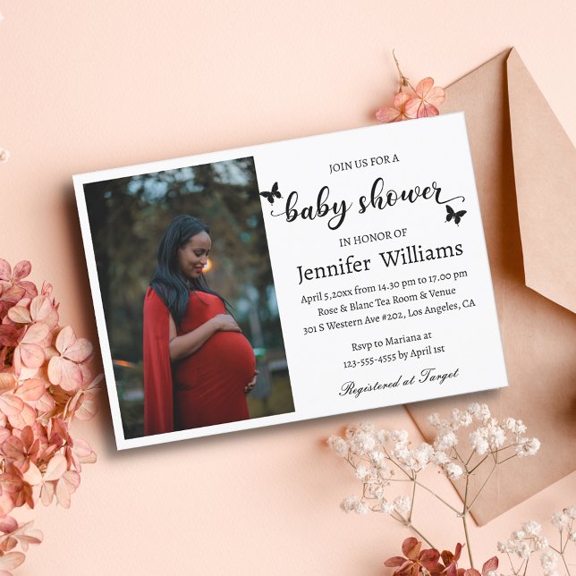 modern  stylish calligraphy photo baby shower   invitation (Creator Uploaded)