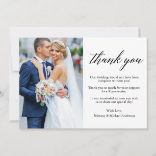 Modern Stylish Calligraphy Photo Wedding Thank You Card