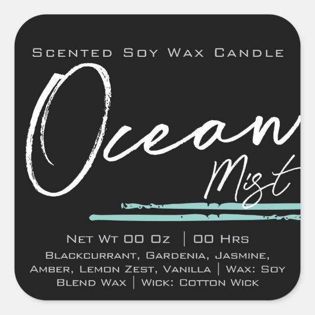 Modern Stylish Candle Label Plain Black Ocean (Front)