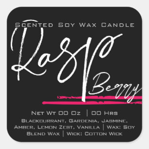 Modern Stylish Candle Label Plain Black Raspberry