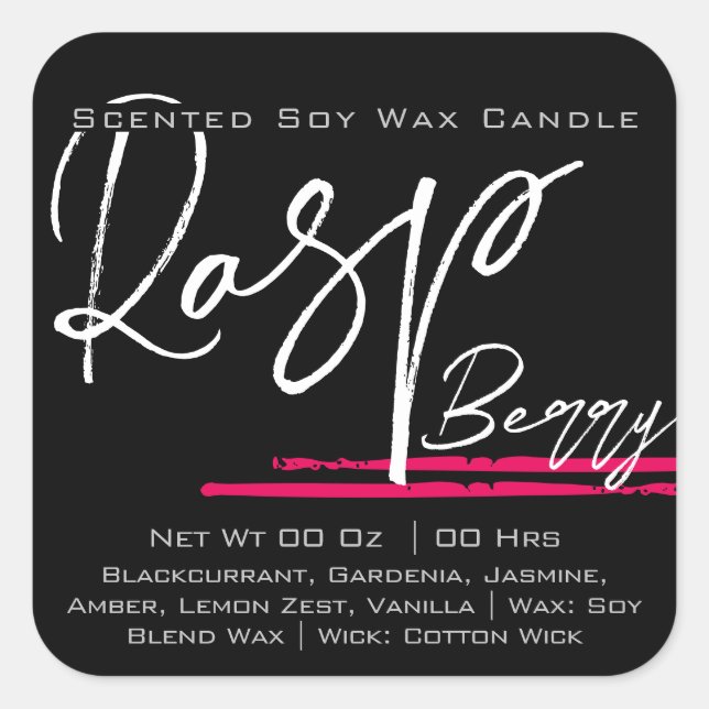 Modern Stylish Candle Label Plain Black Raspberry (Front)