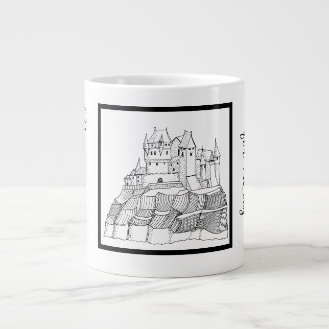 Modern Stylish Castle Black and White Large Coffee Mug (Front)