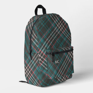 Modern Stylish Check Plaid Monogram Initials Printed Backpack