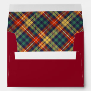 Modern Stylish Cherry Red Plaid Pattern Christmas Envelope