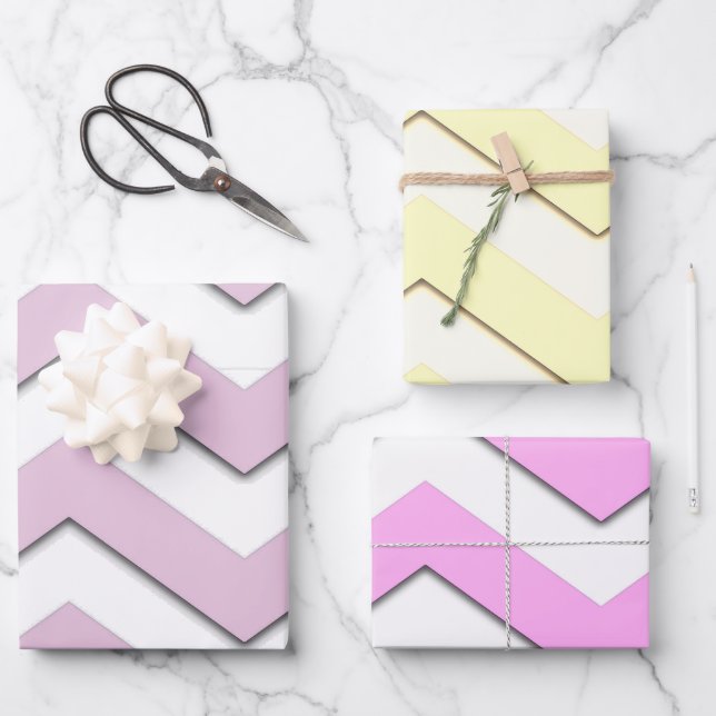 Modern Stylish Chevon Stripe Yellow Pink Purple Wrapping Paper Sheet (Front)