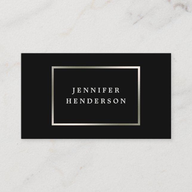 Modern stylish chic black and silver professional business card (Front)