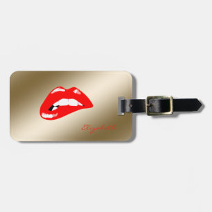 Modern  Stylish Chic Gold  -Red  Lips,Personalised Luggage Tag