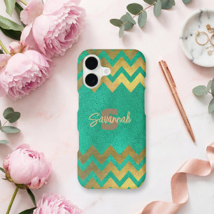 Modern Stylish Chic Green And Gold Chevron