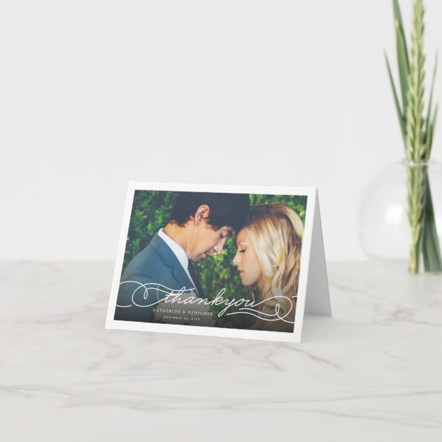 Modern Stylish Chic Script Photo Wedding Thank You Note Card (Front)