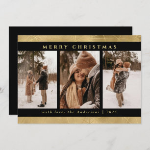 Modern Stylish Christmas Black & Faux Gold Photo Holiday Card