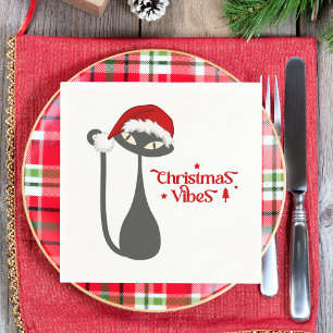 Modern Stylish Christmas Cat Napkin