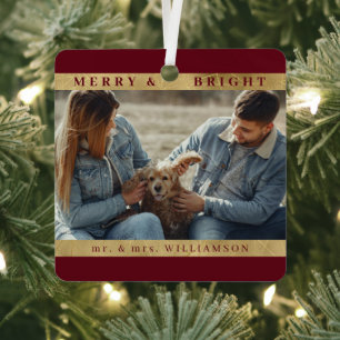 Modern Stylish Christmas Mr and mrs Couple Photo Metal Tree Decoration