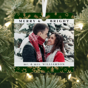 Modern Stylish Christmas Mr and mrs Couple Photo Metal Tree Decoration