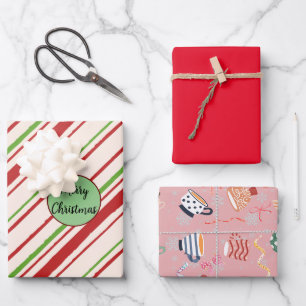 Modern stylish Christmas pattern red green pink Wrapping Paper Sheet