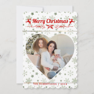 Modern Stylish Christmas Script Family Heart Photo Holiday Card