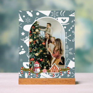 Modern Stylish Christmas Script Family Photo Acrylic Sign
