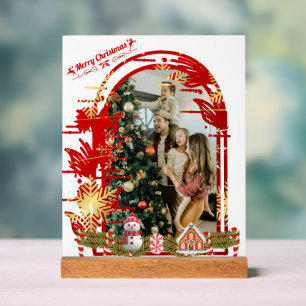 Modern Stylish Christmas Script Family Photo Acrylic Sign